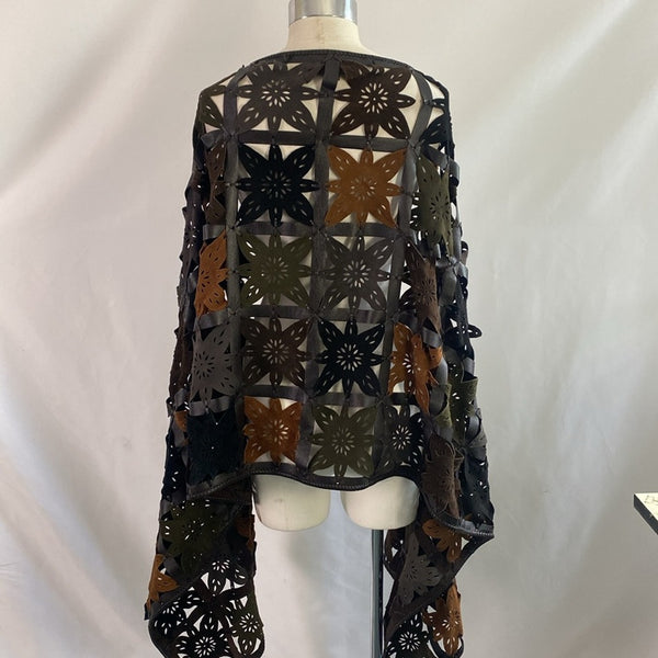 Suede and Leather Brown Multicolor Cut Out Shawl