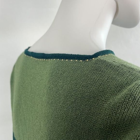 St John Green With Emblem Color Block Sweater