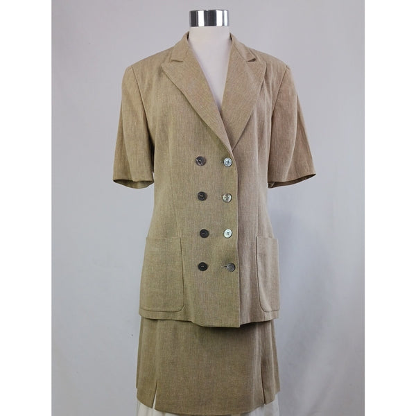 SALVATORE FERRAGAMO VINTAGE Linen Short Sleeve Jkt/Skirt Suit