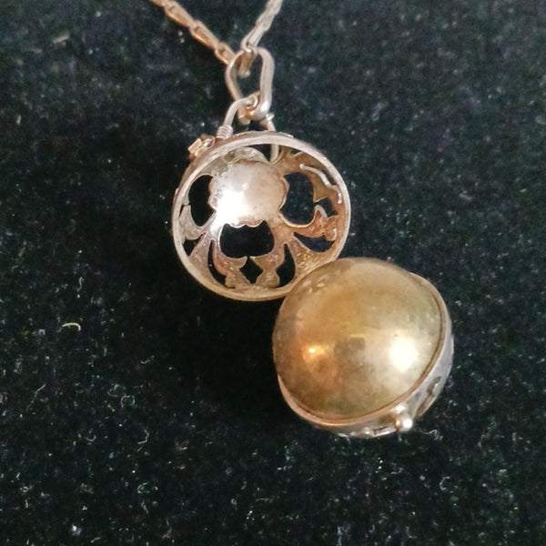 Vintage French Baby Rattle W Long Chain Necklace.