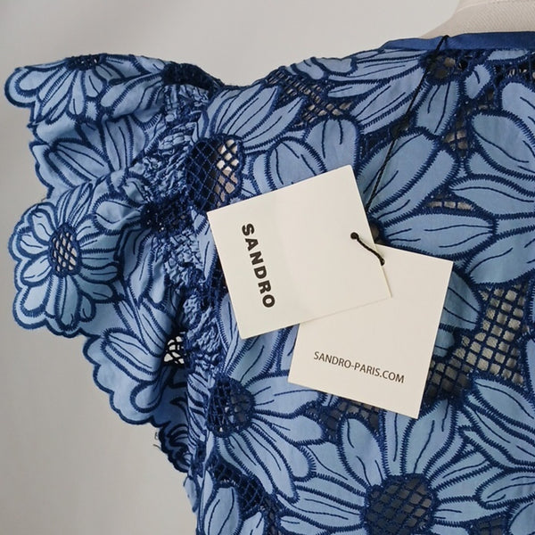 Sandro Blue Floral Lace Mini New Dress.