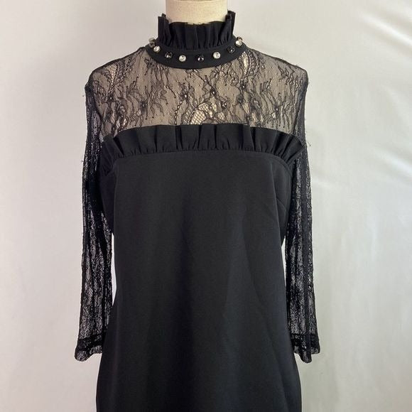 NWT Black High Neck Dress with Lace/Stones