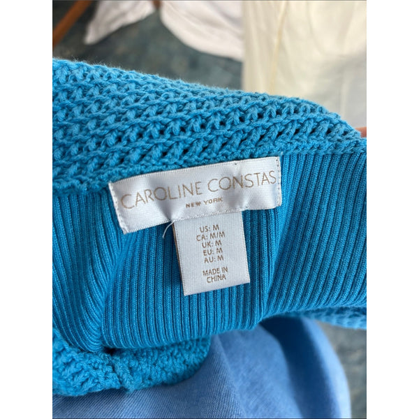 CAROLINE CONSTAS TURQUOISE CROP KNIT TANK TOP WITH COLLAR