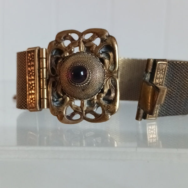 Victorian Slide Chain W Red Stone Vintage Bracelet.