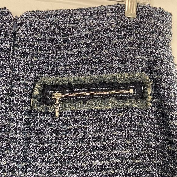 St John Blue Tweed w Zip Back Pockets Skirt