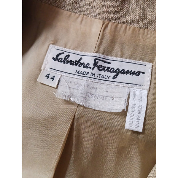 SALVATORE FERRAGAMO VINTAGE Linen Short Sleeve Jkt/Skirt Suit