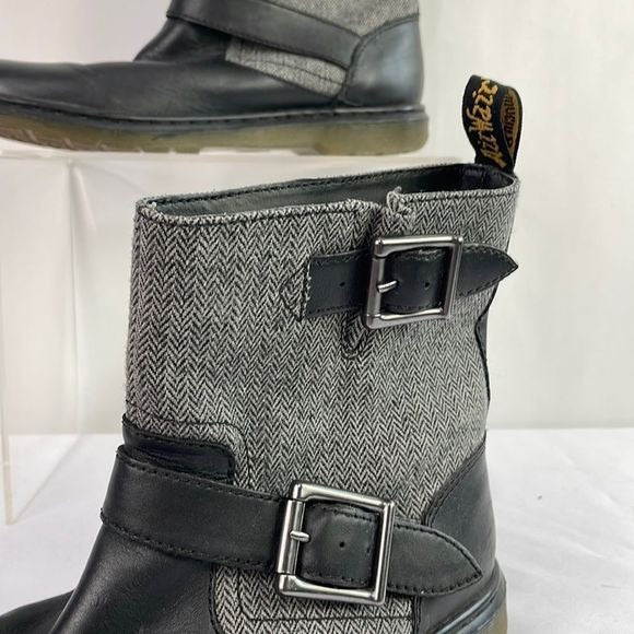 Dr Marten Grey Fabric With Black Leather Ankle Boots