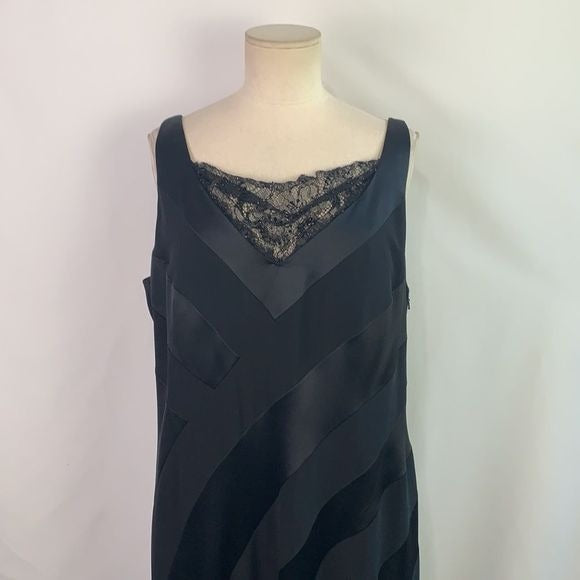 Montage by Mon Cheri black striped with lace and bows dress