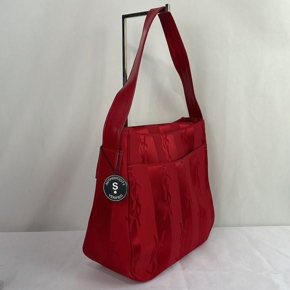 Yves St Laurent Vintage Red Satin Logo Bag