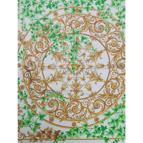 VERSACE VINTAGE GOLD  Green Leaves Print Scarf