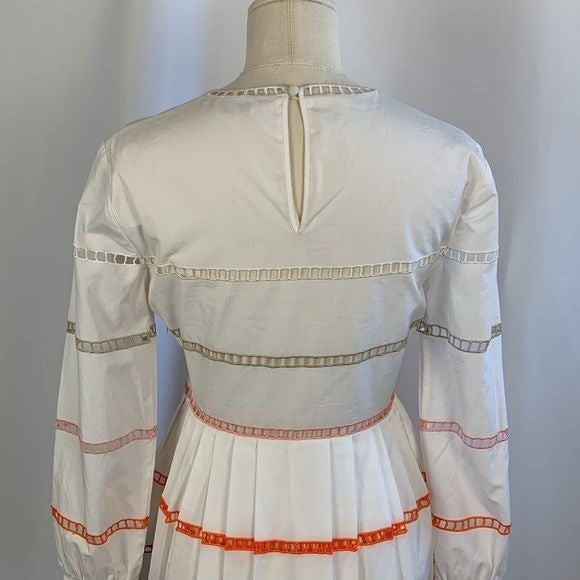 Fendi White Dress With Multi Ribbon Detail and Flare Fit