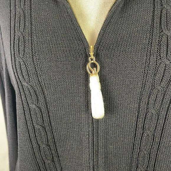St John Black With Cream Trim Zip Jacket Sweater