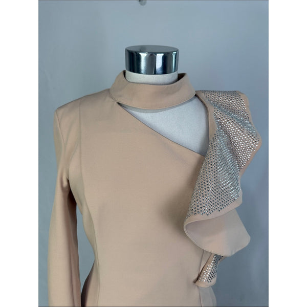 JILL SANDER CHAMPAGNE RUFFLE ONE SLEEVE DRESS