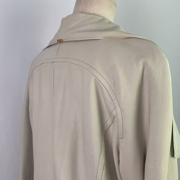 St. John cream pleated zip lamb leather jacket