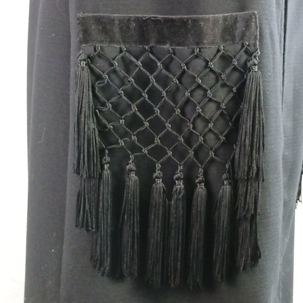 Nissa Black Long W Fringe Sleeveless Vest.