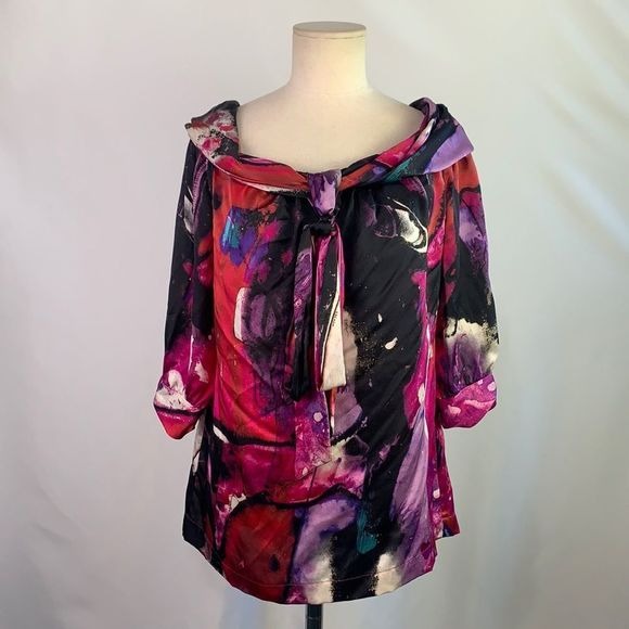 Escada NWT multi print tie front top