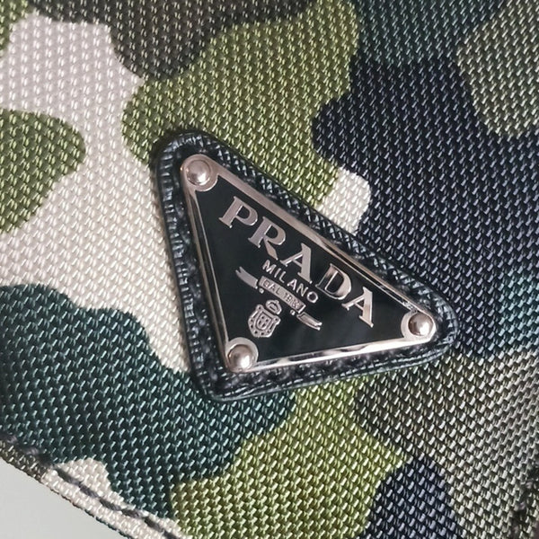 Prada Green Camo Canvas  Messenger Bag with Black Strap.