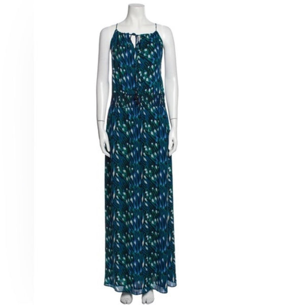 Tory Burch Blue Green Print Halter Maxi Dress