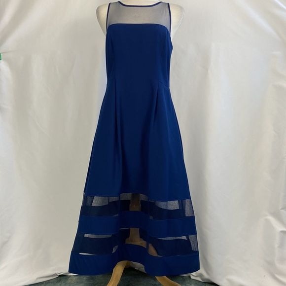 That Look Navy Midi Dress w/ Sheer Panels