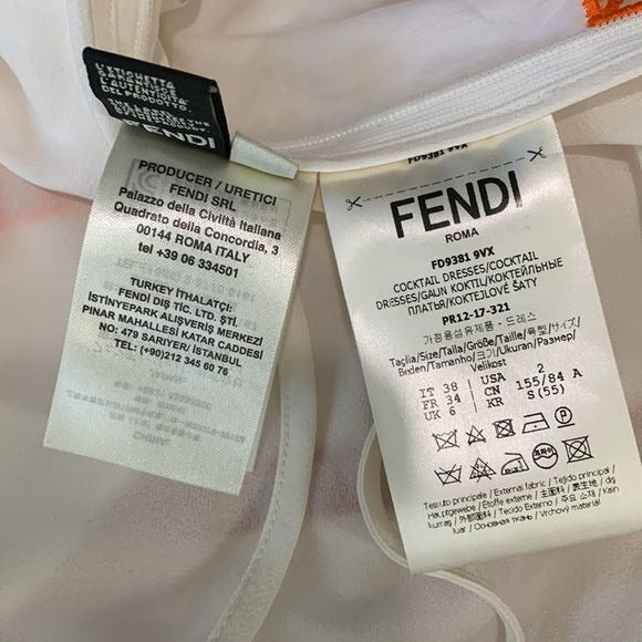 Fendi White Dress With Multi Ribbon Detail and Flare Fit