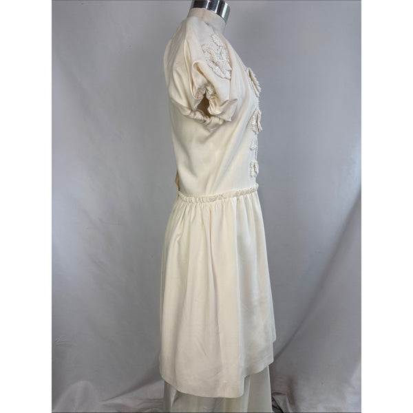 DICE KAYEK CREAM DROP WAIST DRESS WITH FLOWERS