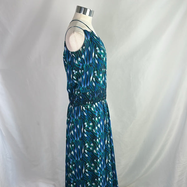 Tory Burch Blue Green Print Halter Maxi Dress