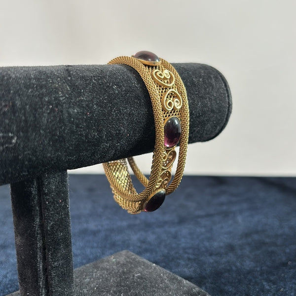 Gold Tone Mesh with Canochon Bracelet
