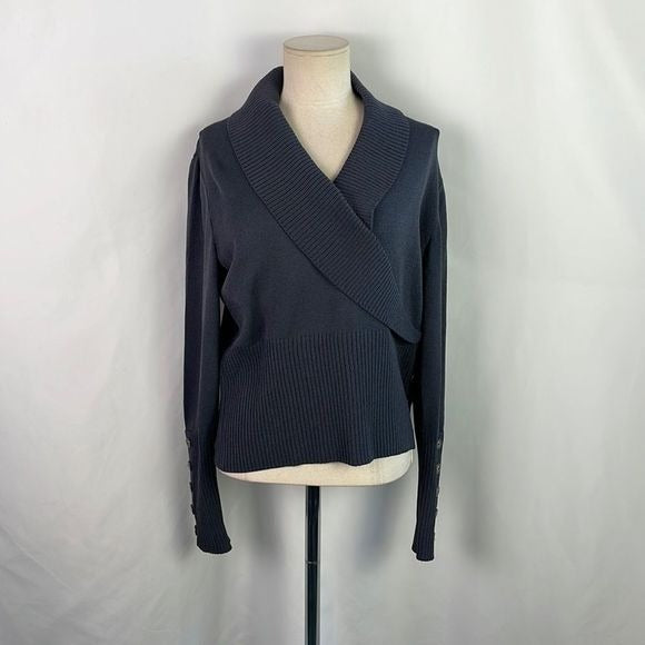 St John Grey Wrap Front Knit Sweater