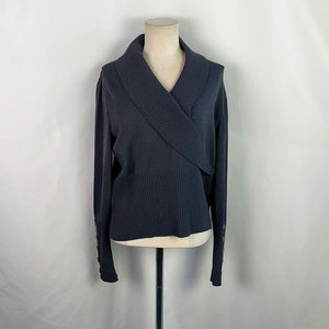 St John Grey Wrap Front Knit Sweater