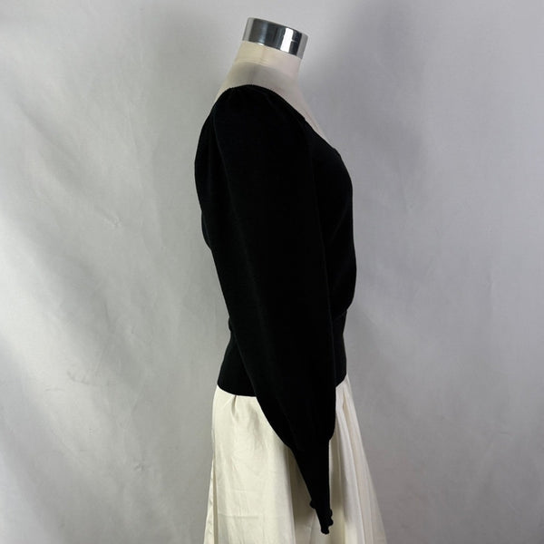 Anthropologie Black V Neck Poof Sleeves Sweater