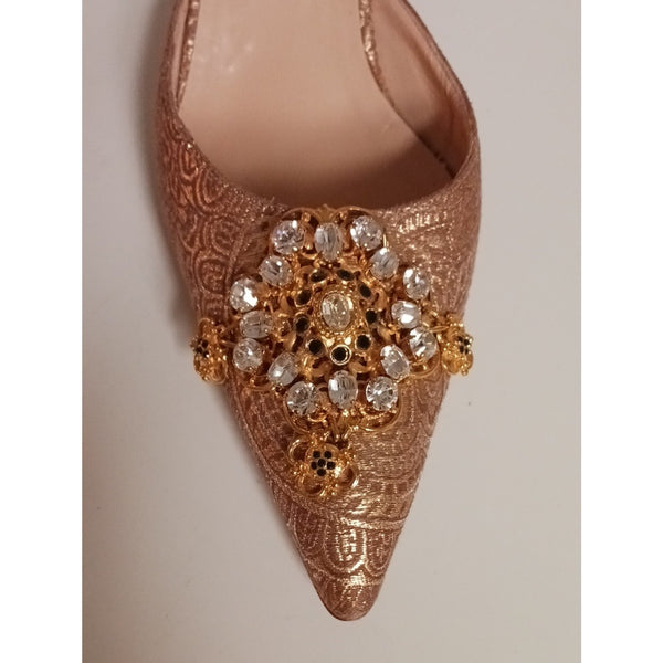 MANOLO BLAHNIK GOLD BROCADE W GOLD CRYSTAL DETAILS