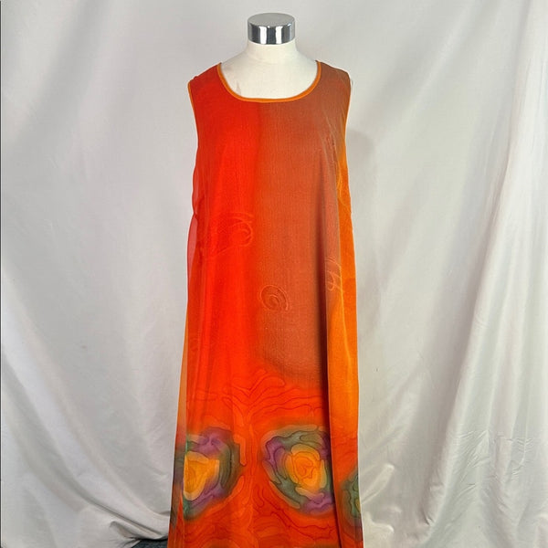 Orange Print Vintage Maxi Dress