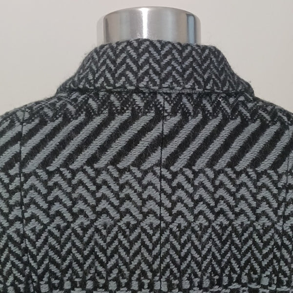 CHANEL  Gray Wool Print W Beads Jkt/ Skt/ Scarf.