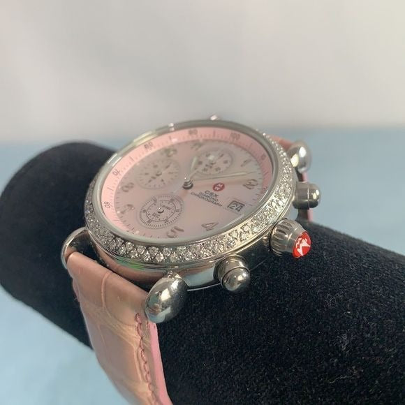 Michele CSX mother of pearl face pink watch