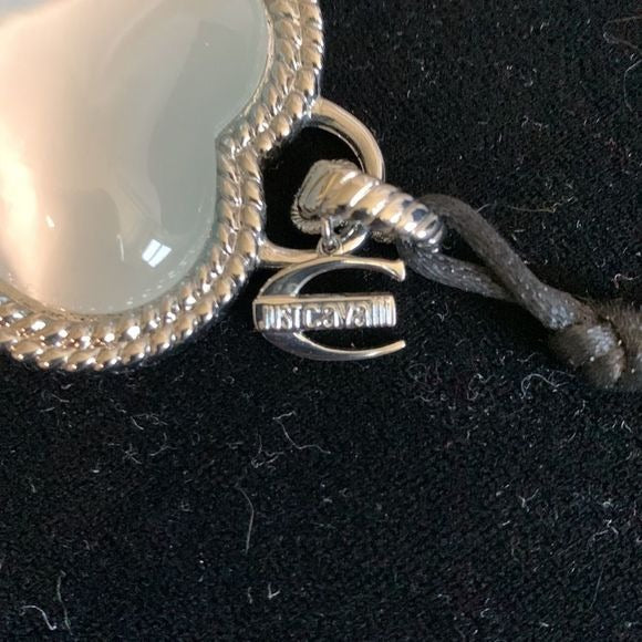 Roberto Cavalli Large Heart With Snake Pendant on Black Cord