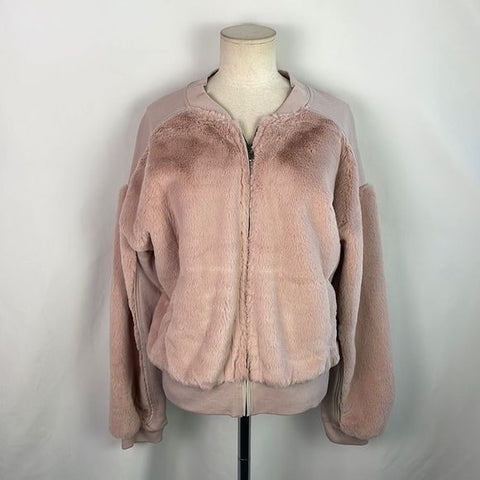 NWT Grey State Pink Faux Fur Bomber
