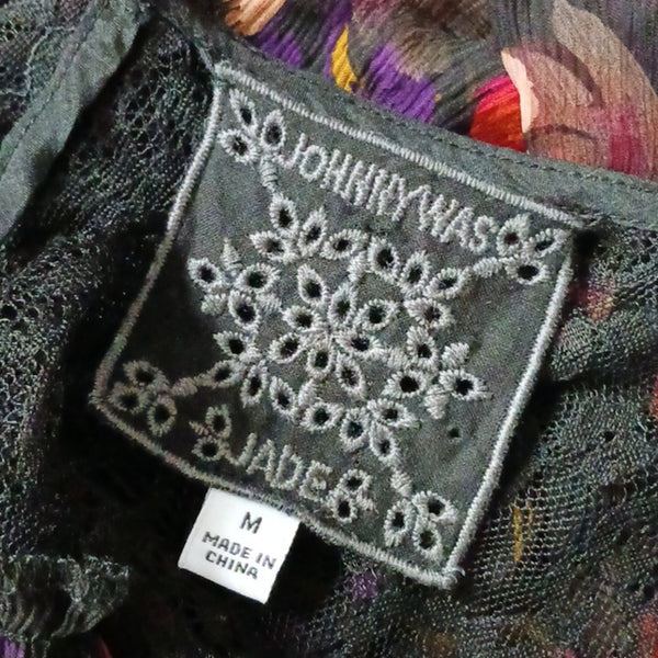 Johnny Was Black and Pink Floral Maxi / Slip Dress.