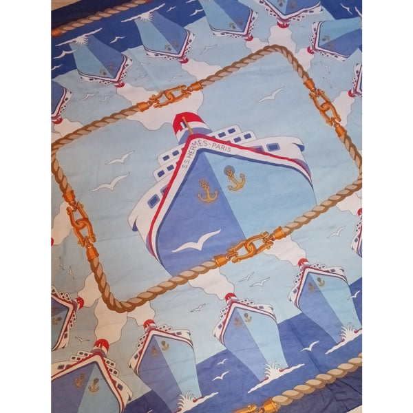 HERMES LARGE SHIP PRINT SHAWL/PAREO W BOX SHAWL