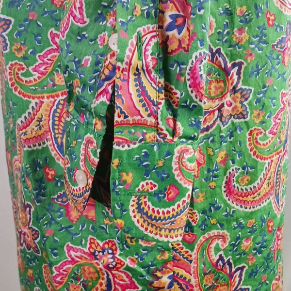 Ralph Lauren Green Paisley Long Sleeve Shirt Dress.