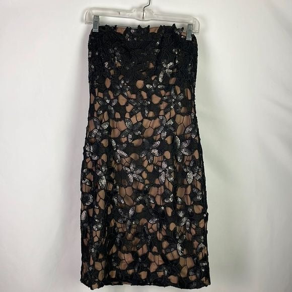 Theia Black Sequin Floral Dress
