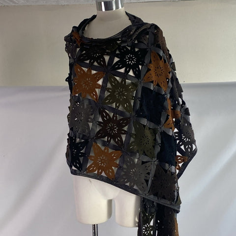 Suede and Leather Brown Multicolor Cut Out Shawl