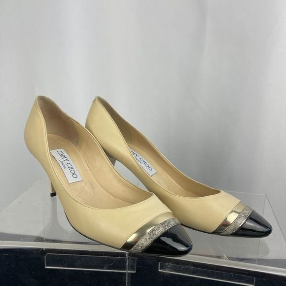 Jimmy Choo Cream Pumps with Black Toe
