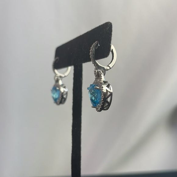 Blue Crystal Diamond Heart Earrings