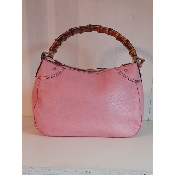 GUCCI PINK PEBBLE LEATHER W BAMBOO HANDLE.