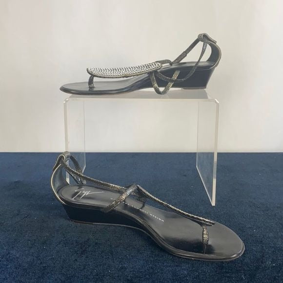 Giuseppe Zanotti Black Crystal Low Wedge Sandals