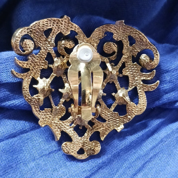 Jose Barrera Vintage Goldtone And Crystal Heart Earrings.