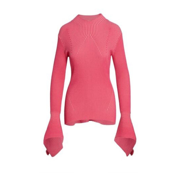 ALCER PINK RIBBED MOCK NECK SWEATER.