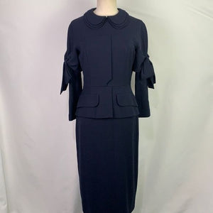 Stogova Navy Bow Sleeve with Peplum Midi Dress