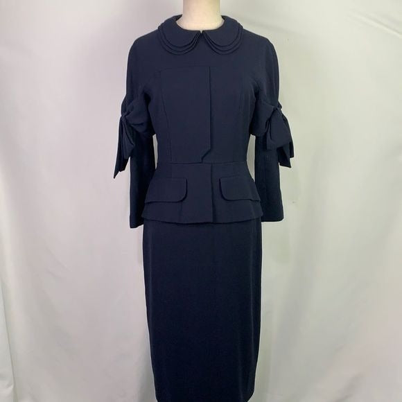 Stogova Navy Bow Sleeve with Peplum Midi Dress