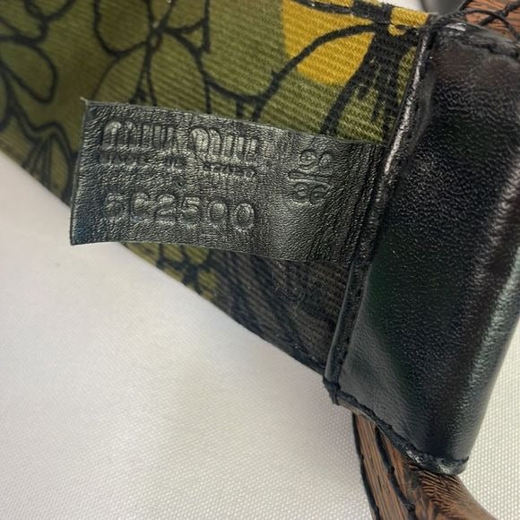 Miu Miu Olive Fabric Print With Wood Buckle Belt